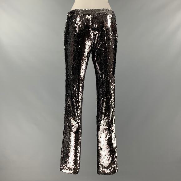 SALLY LAPOINTE Size M Silver Sequined Dress Pants - Picture 4 of 6